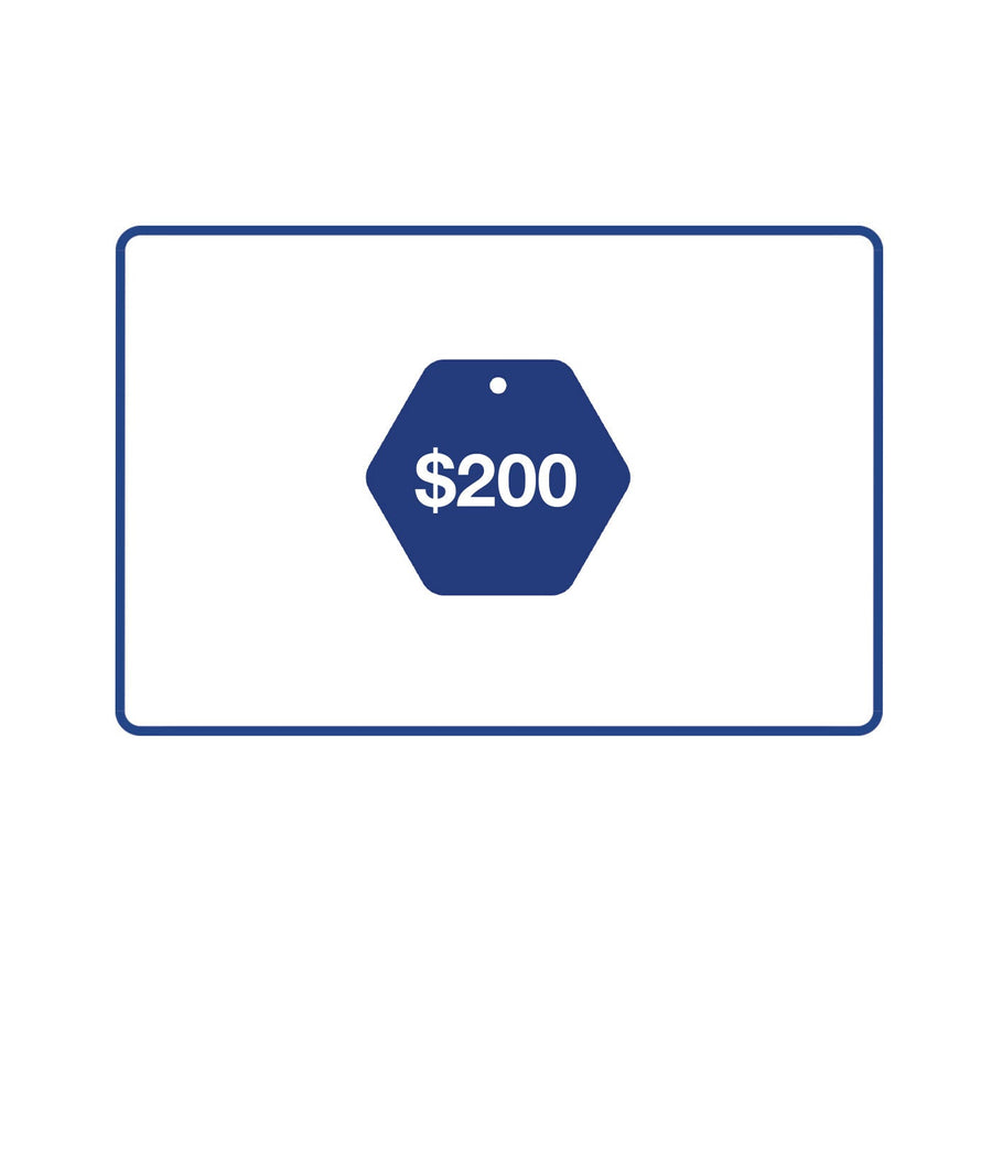 Blue price tag with $200 printed on it - Industry of All Nations