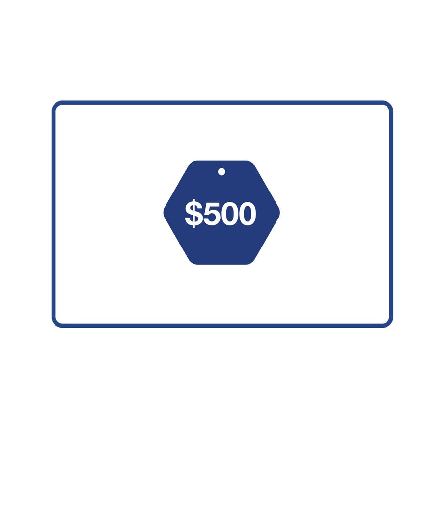 Blue price tag with $500 label - Industry of All Nations